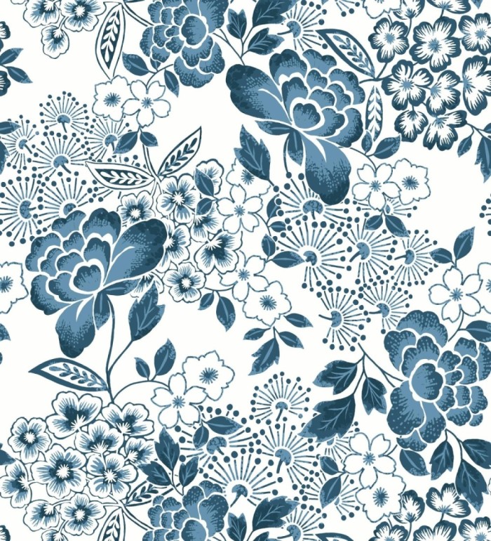 Papel pintado de flores estilo japonés azul - Amaral 682110