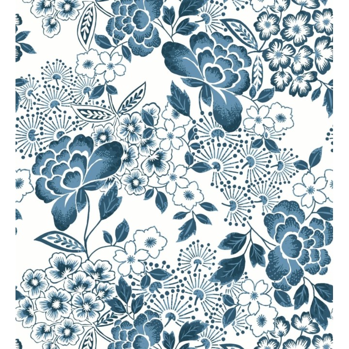 Papel pintado de flores estilo japonés azul - Amaral 682110