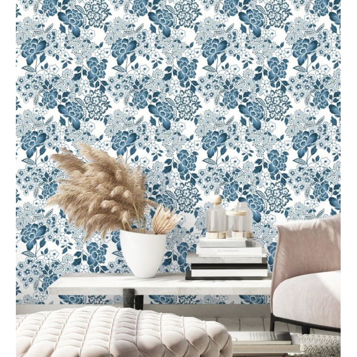 Papel pintado de flores estilo japonés azul - Amaral 682110