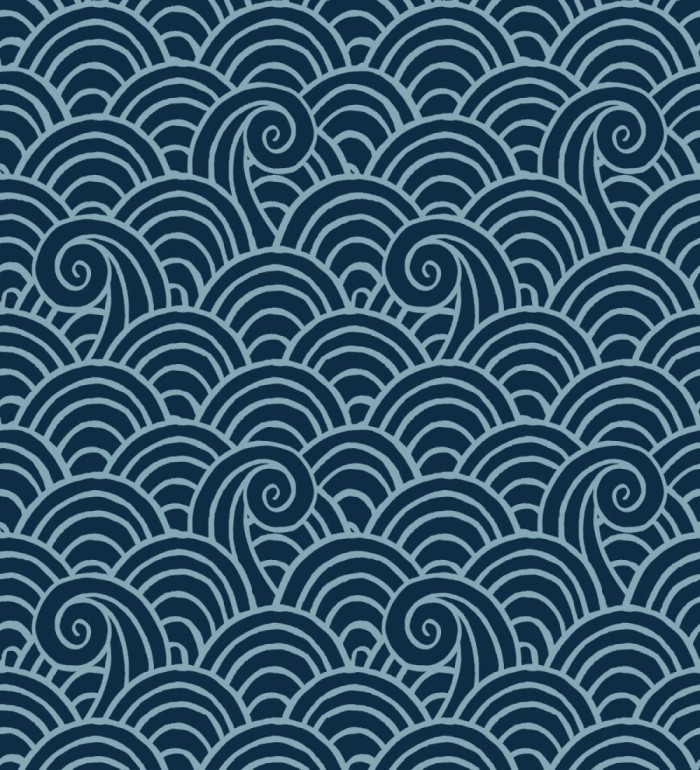 Papel pintado dibujo de olas artístico azul - Odette Sea 682111