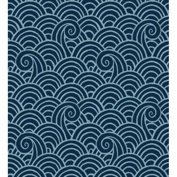Papel pintado dibujo de olas artístico azul - Odette Sea 682111