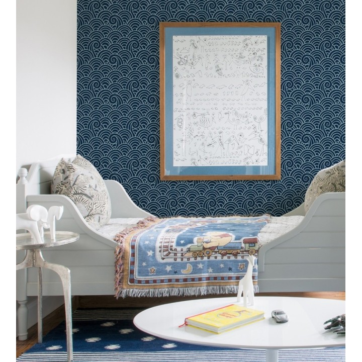 Papel pintado dibujo de olas artístico azul - Odette Sea 682111