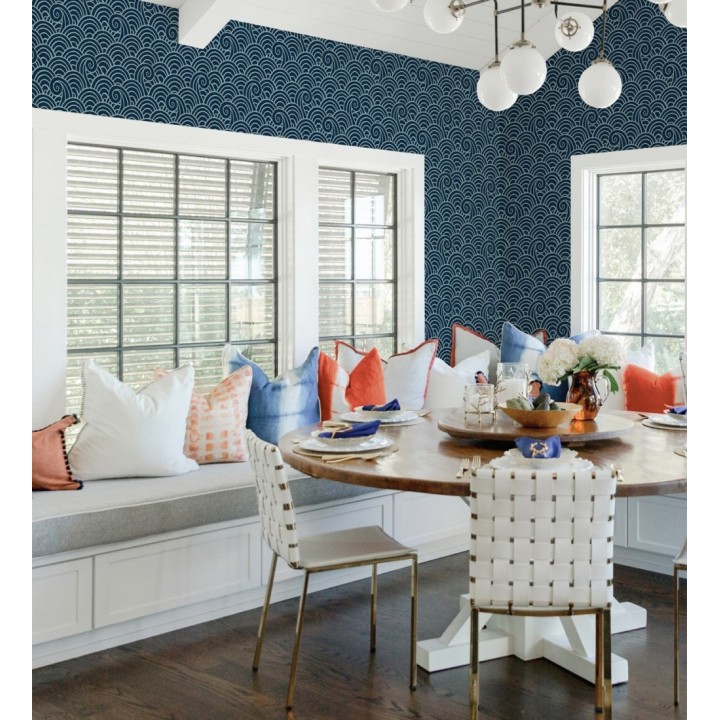 Papel pintado dibujo de olas artístico azul - Odette Sea 682111