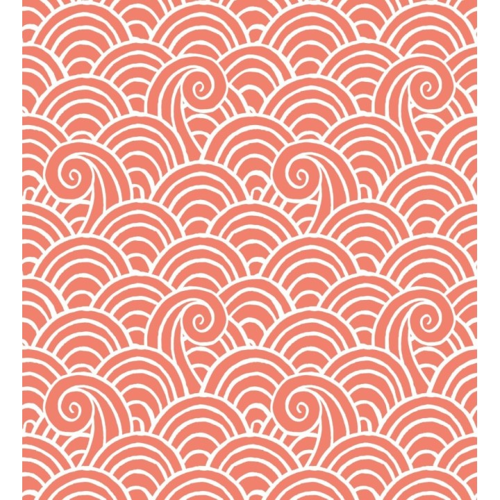 Papel pintado dibujo de olas coral y blanco estilo abstracto - Odette Sea 682112