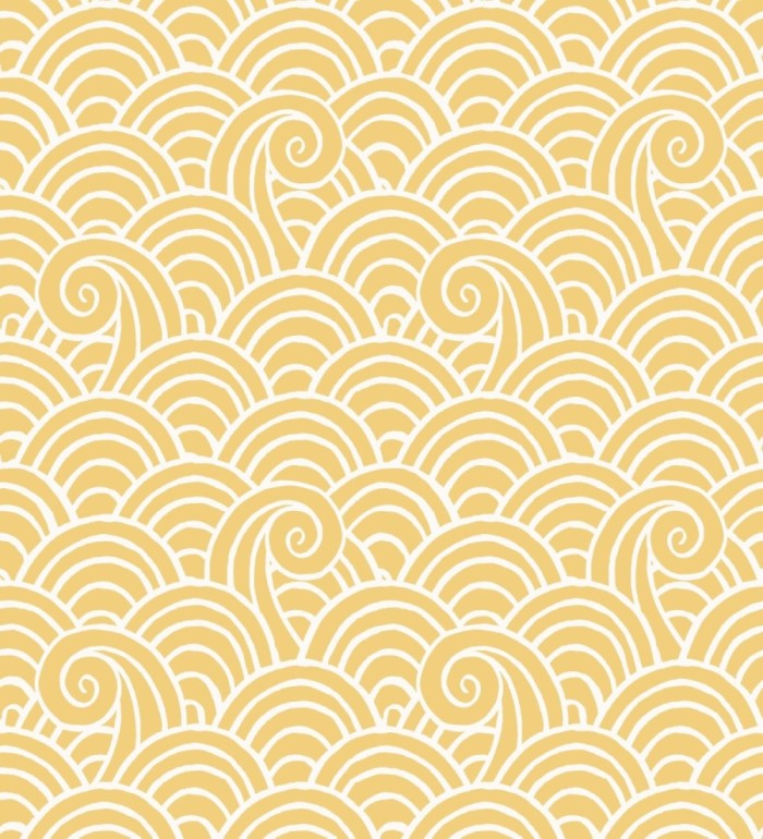 Papel pintado dibujo de olas amarillo y blanco estilo abstracto - Odette Sea 682113