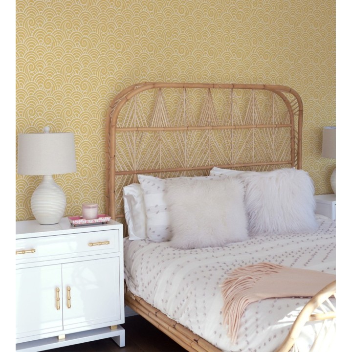 Papel pintado dibujo de olas amarillo y blanco estilo abstracto - Odette Sea 682113