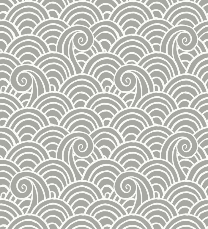 Papel pintado dibujo de olas gris y blanco estilo abstracto - Odette Sea 682114