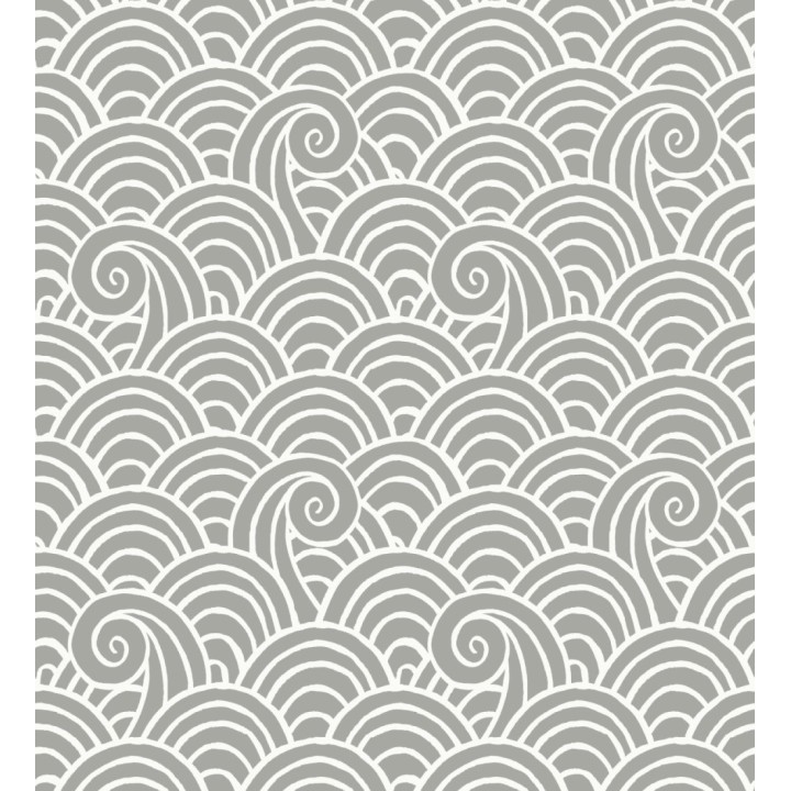 Papel pintado dibujo de olas gris y blanco estilo abstracto - Odette Sea 682114