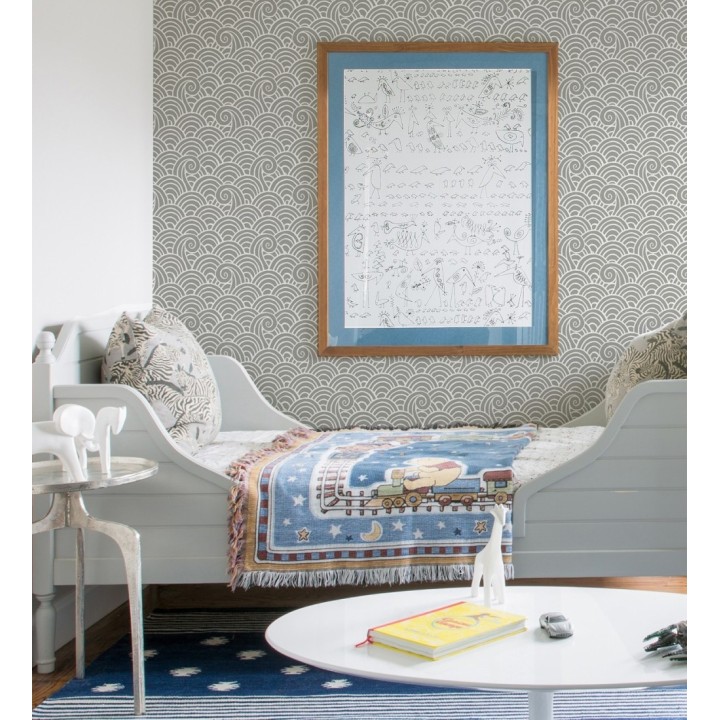 Papel pintado dibujo de olas gris y blanco estilo abstracto - Odette Sea 682114