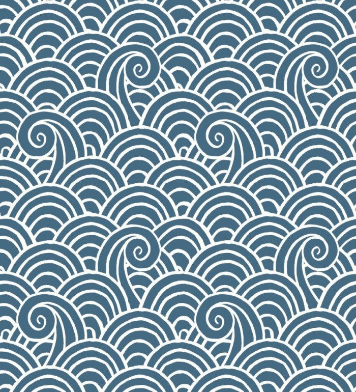 Papel pintado dibujo de olas azul y blanco estilo abstracto - Odette Sea 682115