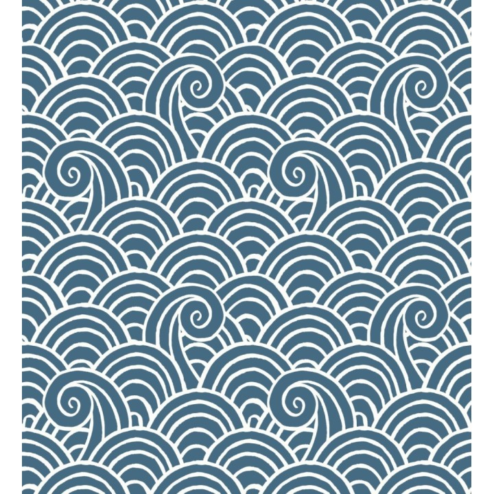 Papel pintado dibujo de olas azul y blanco estilo abstracto - Odette Sea 682115