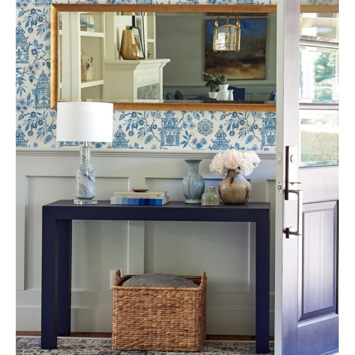 Papel pintado oriental de casas japonesas y flores azules - Saori Garden 682116