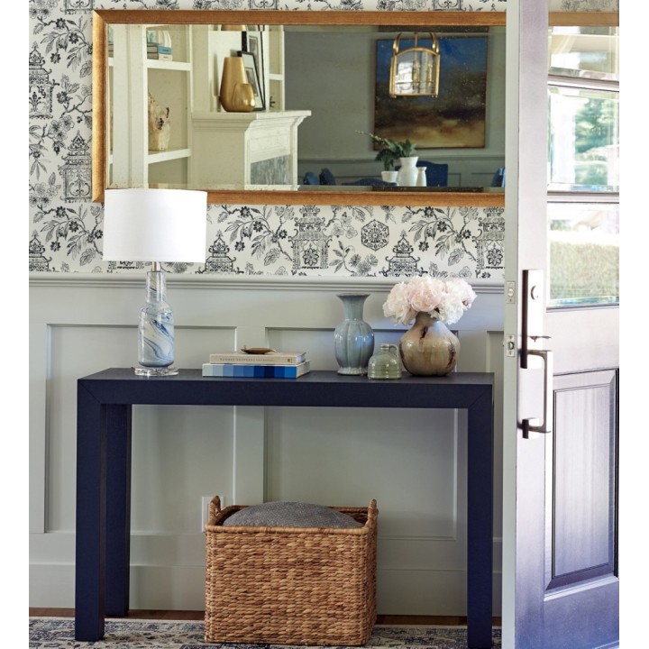 Papel pintado oriental de casas japonesas y flores negras - Saori Garden 682117