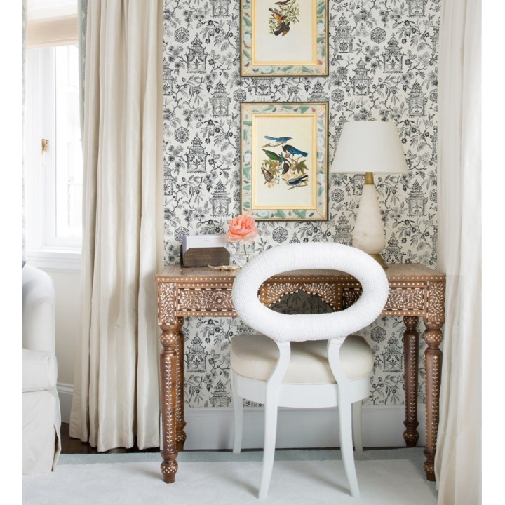 Papel pintado oriental de casas japonesas y flores negras - Saori Garden 682117