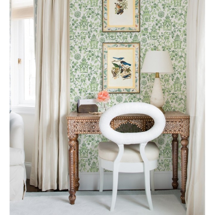 Papel pintado oriental de casas japonesas y flores verdes - Saori Garden 682118