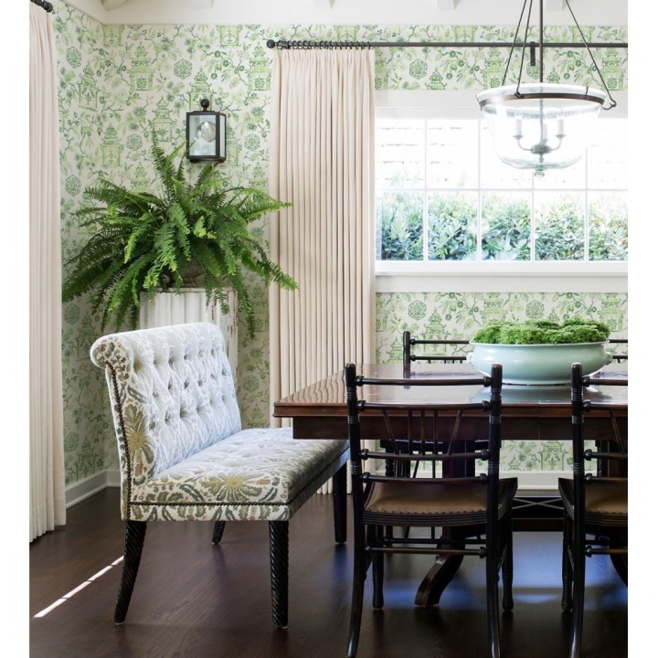 Papel pintado oriental de casas japonesas y flores verdes - Saori Garden 682118