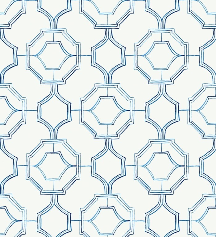 Papel pintado de celosía tradicional color azul - Leslie House 682120