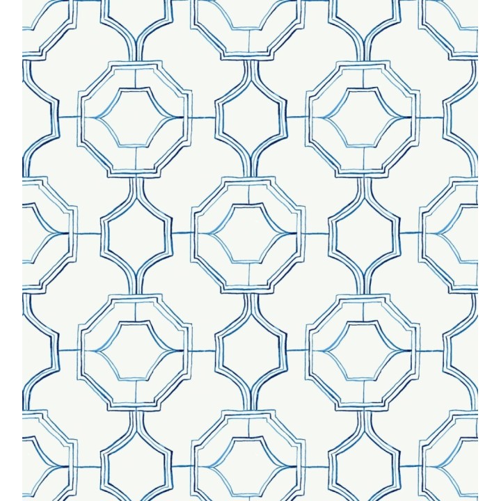 Papel pintado de celosía tradicional color azul - Leslie House 682120