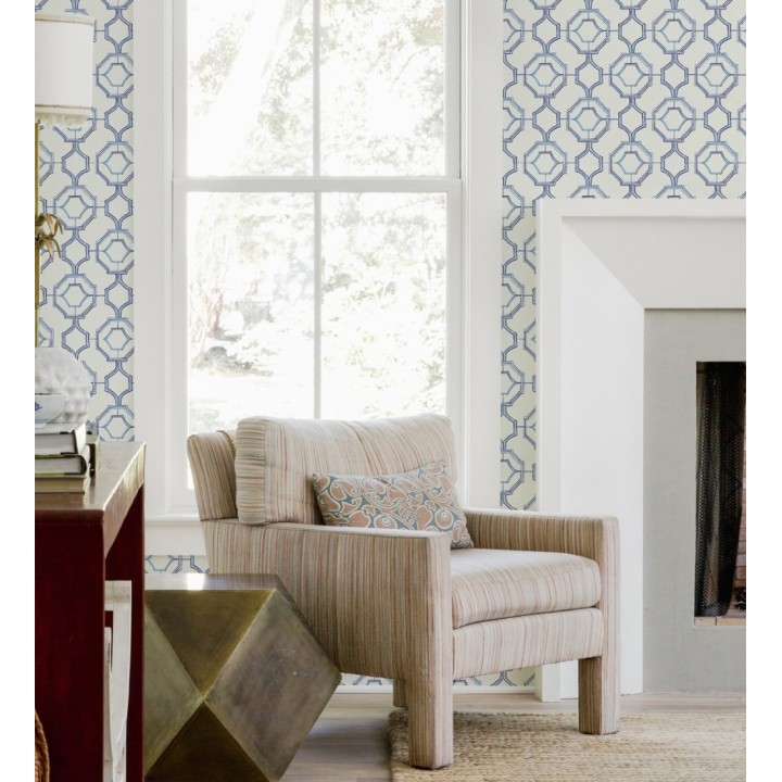 Papel pintado de celosía tradicional color azul - Leslie House 682120