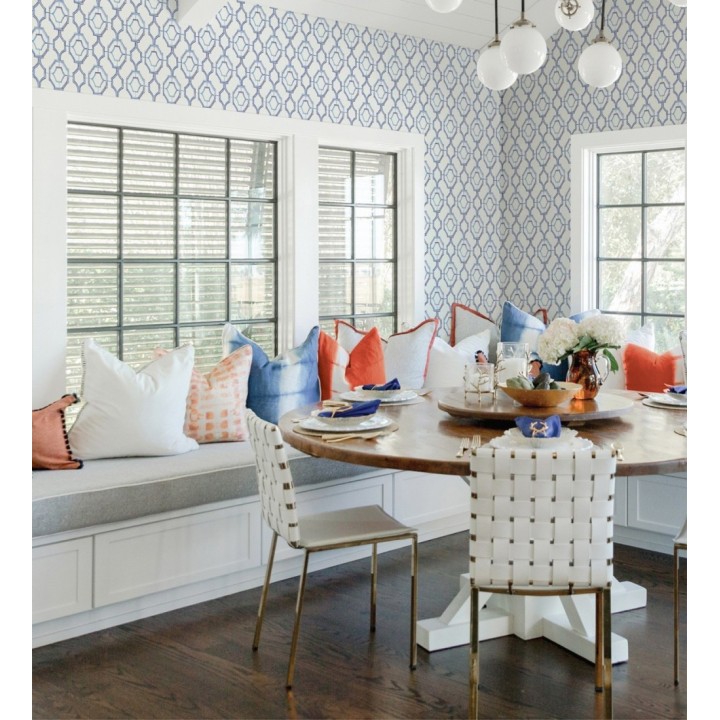 Papel pintado de celosía tradicional color azul - Leslie House 682120