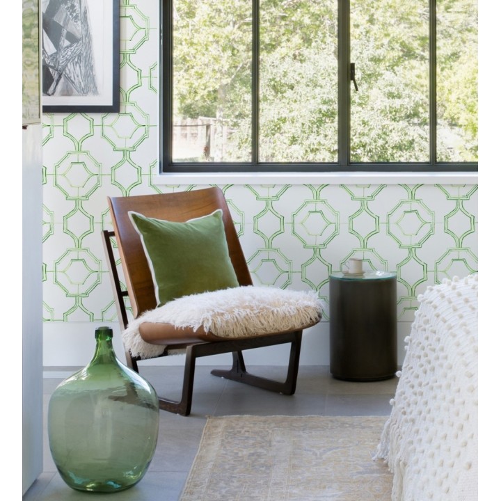 Papel pintado de celosía tradicional color verde - Leslie House 682122