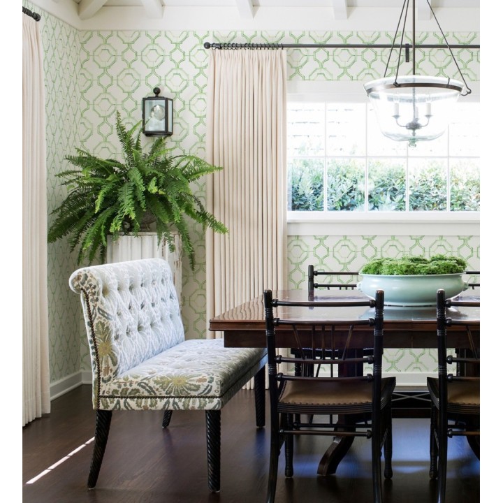 Papel pintado de celosía tradicional color verde - Leslie House 682122