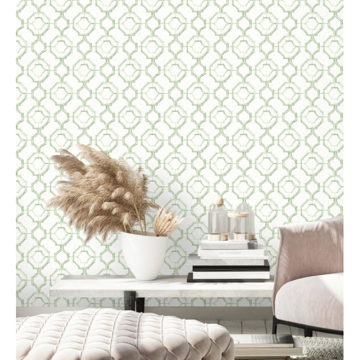 Papel pintado de celosía tradicional color verde - Leslie House 682122