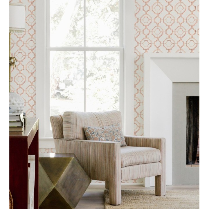 Papel pintado de celosía tradicional color naranja - Leslie House 682123