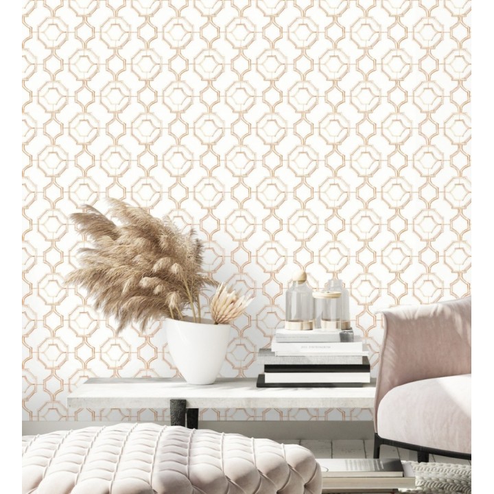 Papel pintado de celosía tradicional color naranja - Leslie House 682123