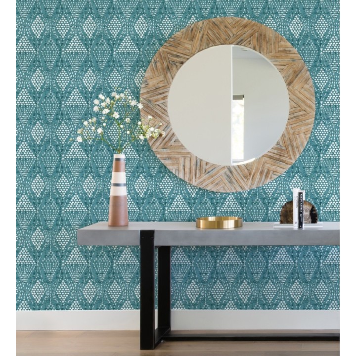 Papel pintado de rombos étnicos color turquesa estilo hindú  - Indian Dreams 682124