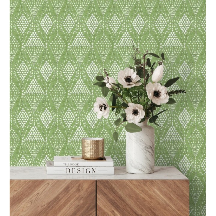 Papel pintado de rombos étnicos color verde estilo hindú - Indian Dreams 682125