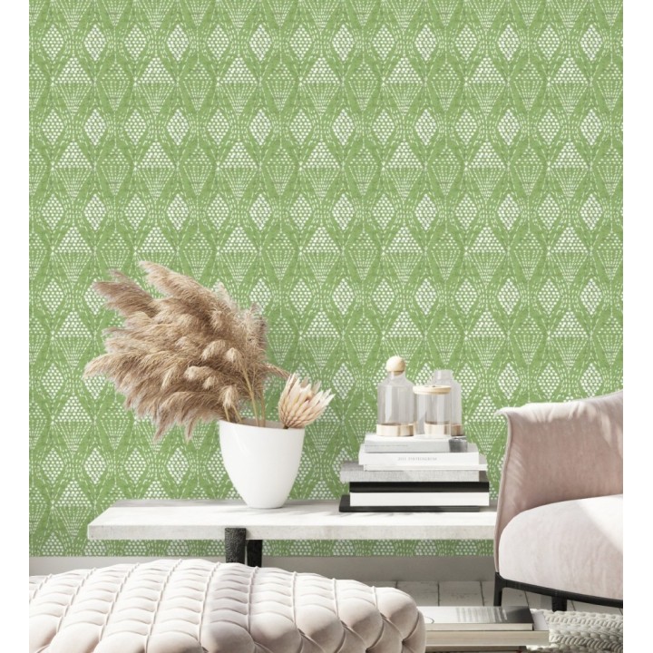 Papel pintado de rombos étnicos color verde estilo hindú - Indian Dreams 682125