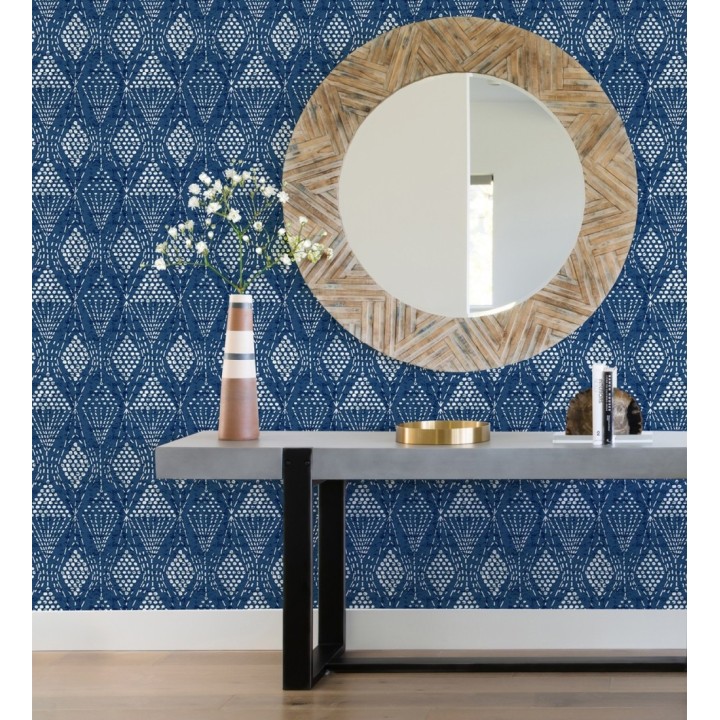 Papel pintado de rombos étnicos color azul estilo hindú - Indian Dreams 682126