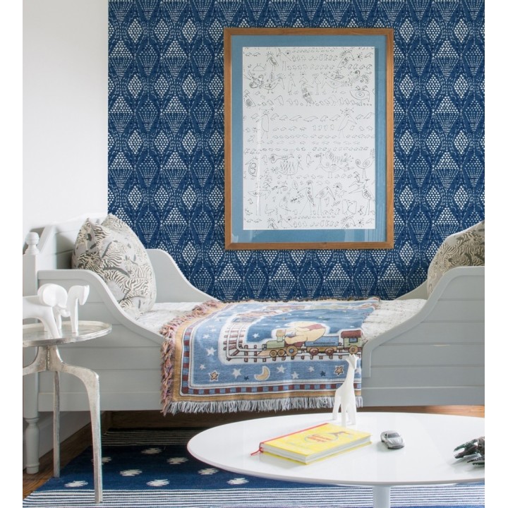 Papel pintado de rombos étnicos color azul estilo hindú - Indian Dreams 682126