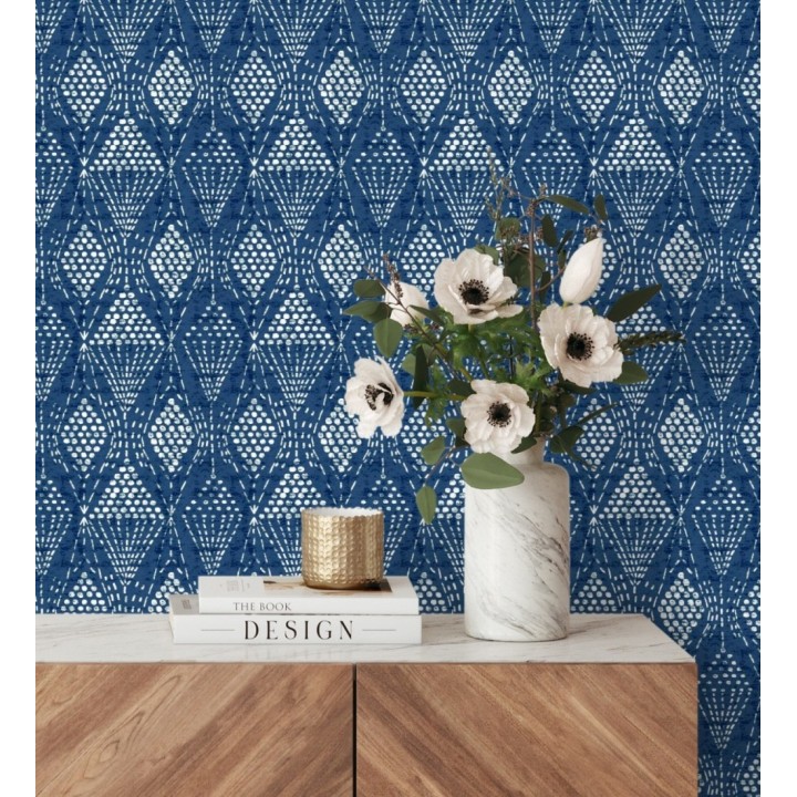 Papel pintado de rombos étnicos color azul estilo hindú - Indian Dreams 682126