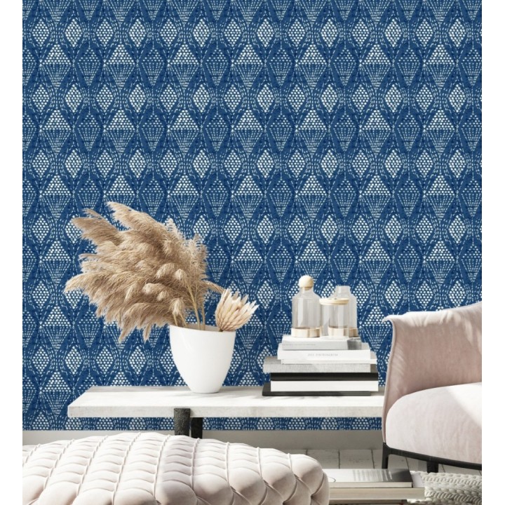 Papel pintado de rombos étnicos color azul estilo hindú - Indian Dreams 682126