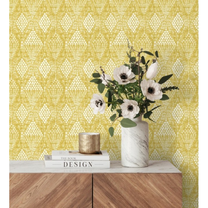 Papel pintado de rombos étnicos color amarillo estilo hindú - Indian Dreams 682127