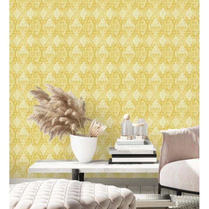 Papel pintado de rombos étnicos color amarillo estilo hindú - Indian Dreams 682127