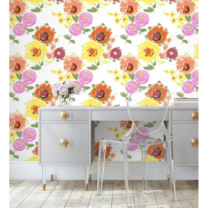 Papel pintado de flores grandes colores intensos en naranja y amarillo  - Micaela Spring 682129