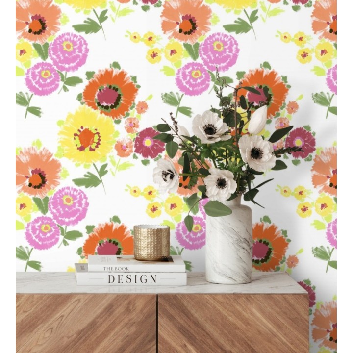 Papel pintado de flores grandes colores intensos en naranja y amarillo  - Micaela Spring 682129