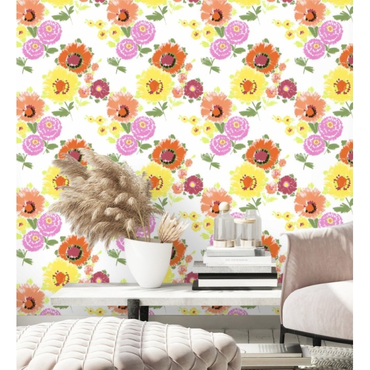 Papel pintado de flores grandes colores intensos en naranja y amarillo  - Micaela Spring 682129