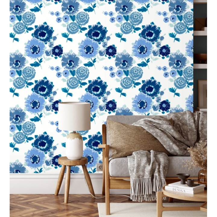 Papel pintado de flores grandes colores intensos en azul Klein - Micaela Spring 682130