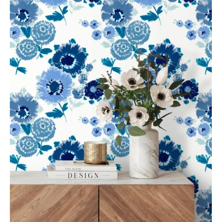 Papel pintado de flores grandes colores intensos en azul Klein - Micaela Spring 682130