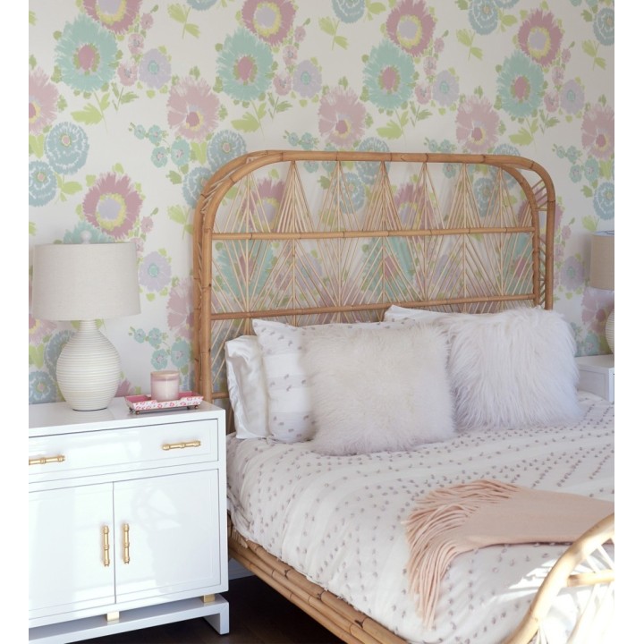 Papel pintado de flores grandes colores pasteles rosa y celeste - Micaela Spring 682131