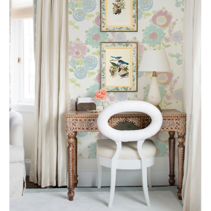 Papel pintado de flores grandes colores pasteles rosa y celeste - Micaela Spring 682131