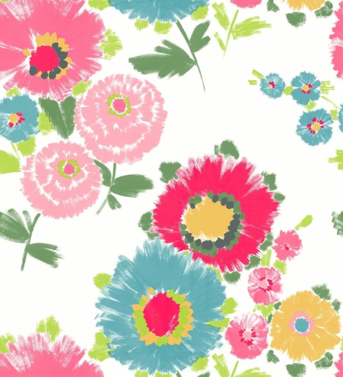 Papel pintado de flores grandes colores intensos fucsia y celeste - Micaela Spring 682132
