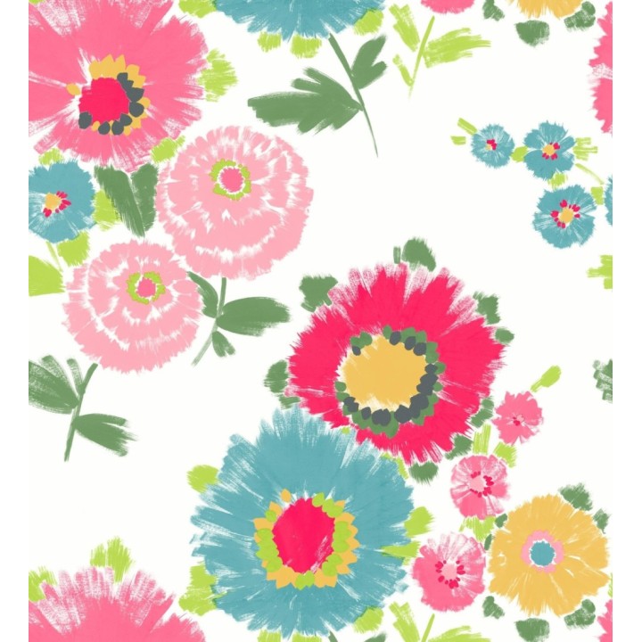 Papel pintado de flores grandes colores intensos fucsia y celeste - Micaela Spring 682132