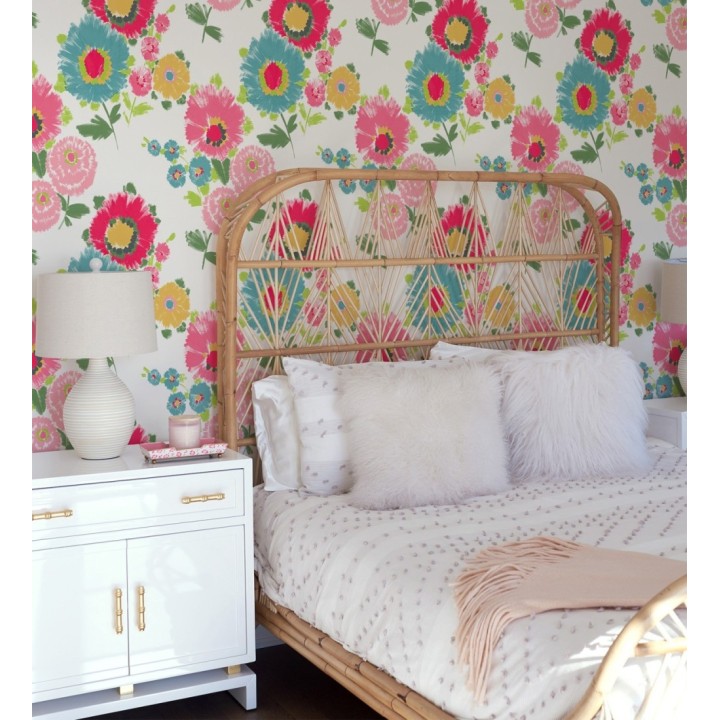 Papel pintado de flores grandes colores intensos fucsia y celeste - Micaela Spring 682132