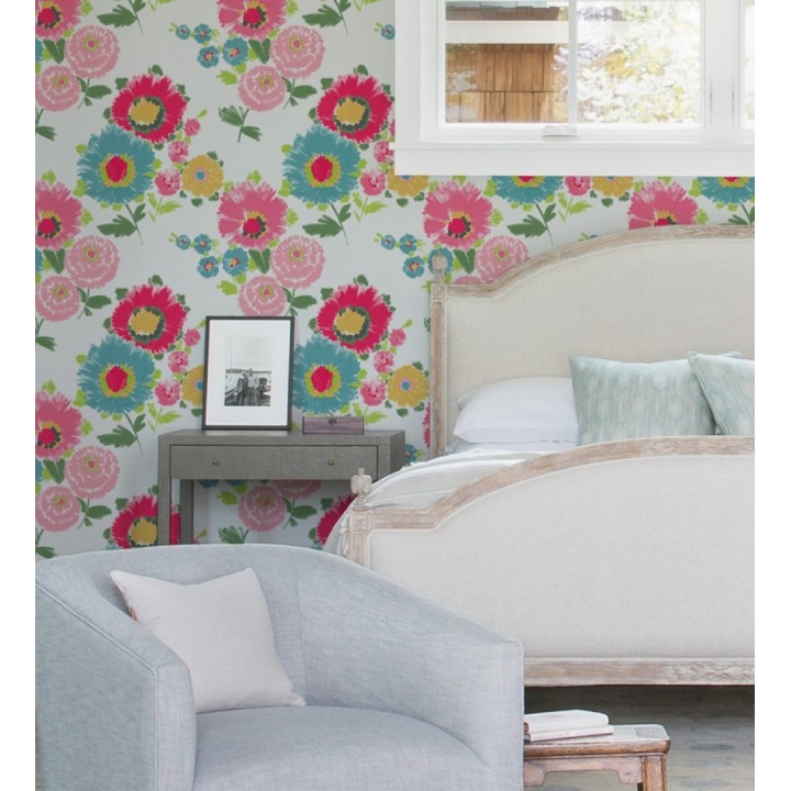 Papel pintado de flores grandes colores intensos fucsia y celeste - Micaela Spring 682132