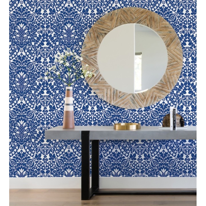 Papel pintado damasco estilo francés color intenso azul - Reiko 682133